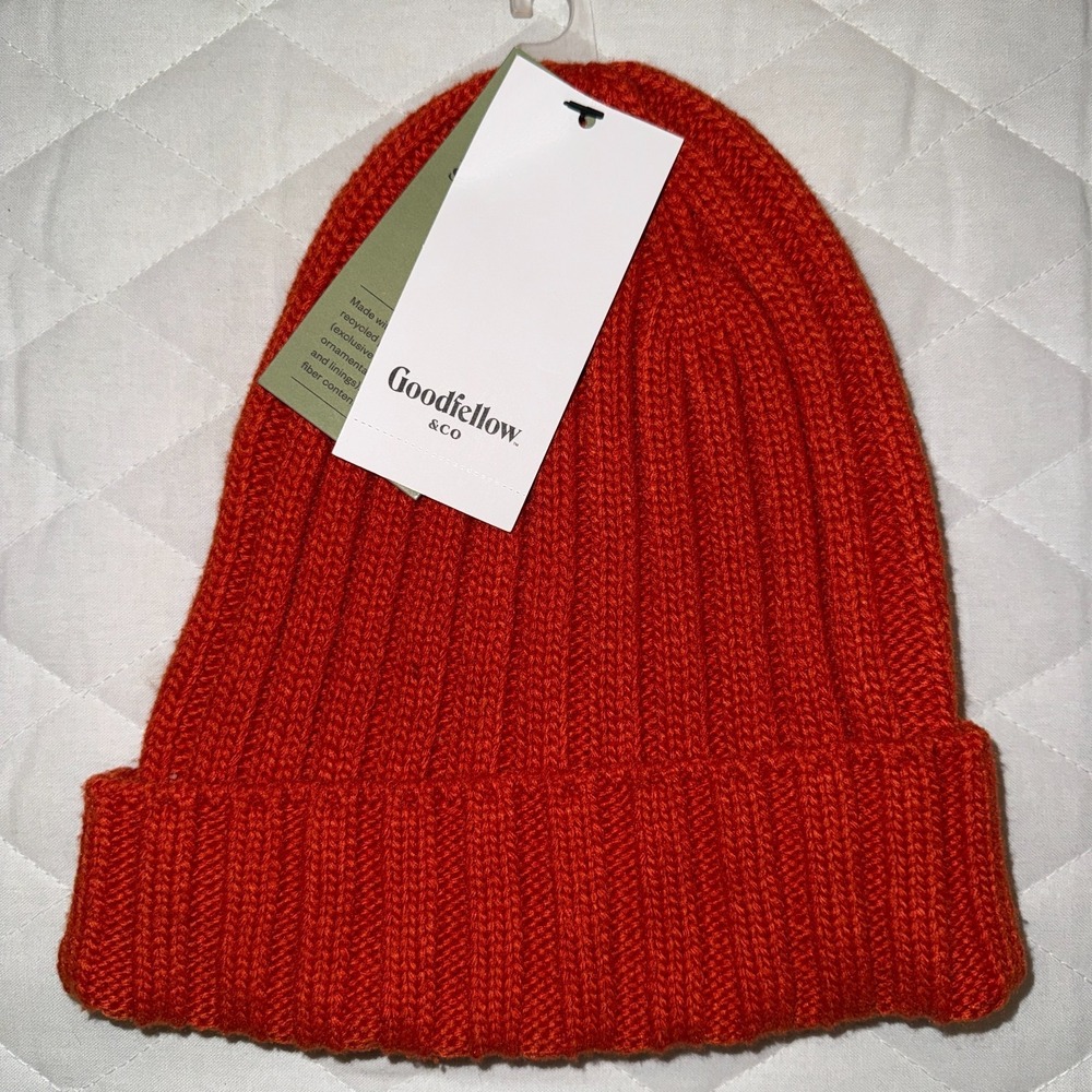 Goodfellow Co Knit Beanie Hat Orange Ribbed Cuffed Winter Mens Womens Cap